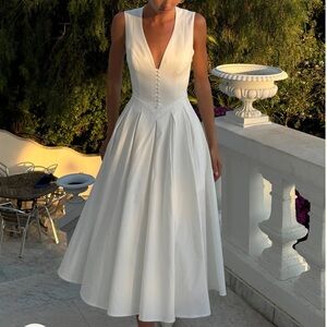 Meshki Ivory Pleated Midi Dress